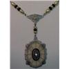 Image 2 : Art Deco filigree necklace, 16" chain has fau