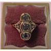 14K yellow gold three stone blue zircon ring,