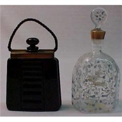 Two glass perfume bottles include hand painte