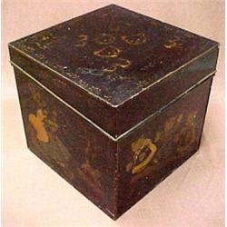 Toleware hinged box, stencil decorated with "