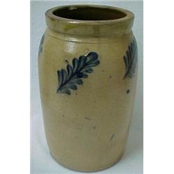 Stoneware crock with brush decorated cobalt l
