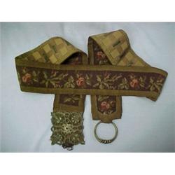 Early 20th C. bell pull, needlepoint roses on
