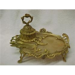 French spelter inkstand in artist's pallet fo