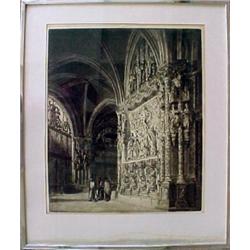 Arthur Furrell engraving, Cathedral interior,