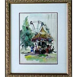 Waldo Pierce watercolor, Merry-go-round and F