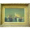 Image 1 : Unsigned marine scene with sailboats in moonl