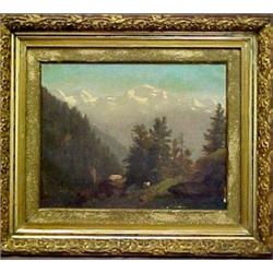 Unsigned oil on canvas, European mountain sce