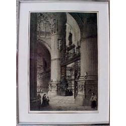 A.H.Haig engraving of cathedral interior, pen