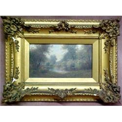 Unsigned landscape with lake, oil on canvas,
