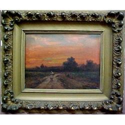 Ade oil on canvas, sunset with figure, signed