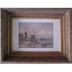 Carl Weber watercolor, landscape with figures