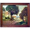 H. Papier oil on masonite, street scene of Ro
