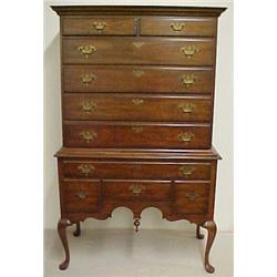 Cherry Queen Anne style highboy, in two parts