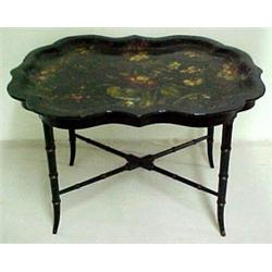 Victorian papier-mache table on stand, tray w