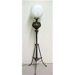 Brass over copper floor lamp, round milk glas