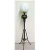 Image 1 : Brass over copper floor lamp, round milk glas