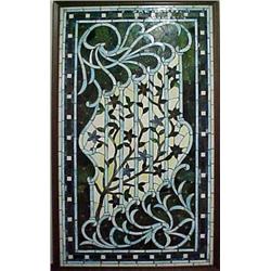 Stained glass window panel depicting flowerin