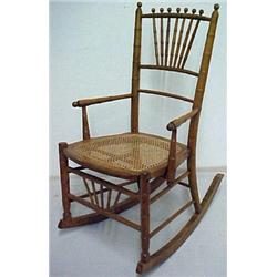 Bamboo carved maple rocker, half spindle back