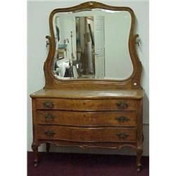 Bird's eye maple dresser with mirror, carved