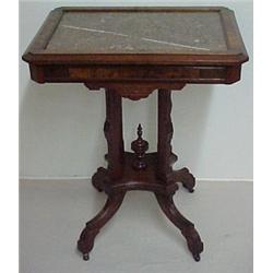 Walnut Victorian marble top table, rectangula