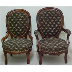 Walnut Victorian lady's and gentleman's chair