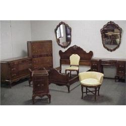 Nine piece burled walnut French style bedroom