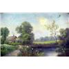Image 2 : Unsigned oil on canvas landscape with house and pond