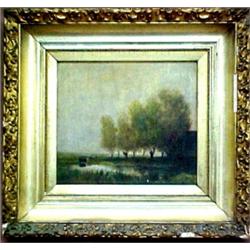 Corot oil on wood panel, landscape with cows, signed Corot (L.R.)