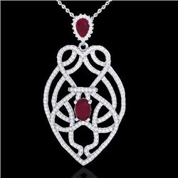 Natural 3.50 CTW Ruby & Micro Pave Diamond Heart Necklace Designer Solitaire 14K Gold - 21250-REF#12