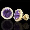 Image 2 : Natural 4.0 CTW Amethyst & Halo Diamond Micro Pave Earrings Solitaire 18K Gold - 21478-REF#50W7K