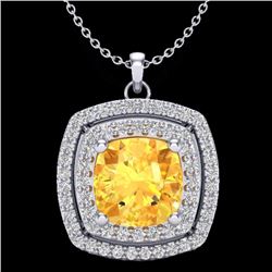 Natural 1.50 CTW Citrine & Micro Pave Diamond Certified Halo Necklace 18K Gold - 20452-REF#56Z2Y