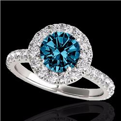 Genuine 1.75 CTW Certified Fancy Blue Genuine Diamond Solitaire Halo Ring Gold - 33441-REF#125R8Z