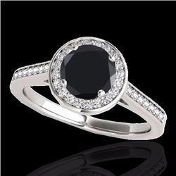 Genuine 1.33 CTW Certified Black Genuine Diamond Bridal Solitaire Halo Ring Gold - 33511-REF#63F2M