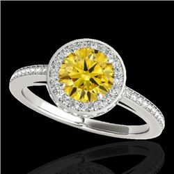 Genuine 1.55 CTW Certified Fancy Intense Genuine Diamond Solitaire Halo Ring Gold - 34281-REF#129F7M