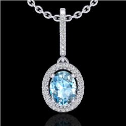 Genuine 2.0 CTW Sky Blue Topaz & Micro Pave Diamond Necklace Solitaire Halo 18K Gold - 20653-REF#47R