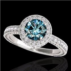 Genuine 1.51 CTW Certified Fancy Blue Genuine Diamond Solitaire Halo Ring Gold - 34306-REF#122G5W