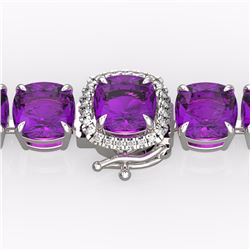 Natural 46 CTW Amethyst & Micro Pave Diamond Halo Bracelet 14K White Gold - 23296-REF#126N9G