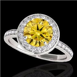 Genuine 1.65 CTW Certified Fancy Intense Genuine Diamond Solitaire Halo Ring Gold - 34376-REF#201F3M