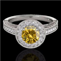 Genuine 1.50 CTW Certified Fancy Intense Genuine Diamond Solitaire Halo Ring Gold - 33749-REF#135R5Z