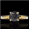 Image 1 : Natural 3.0 CTW Cushion Cut Black Diamond Designer Solitaire Ring 18K Gold - 22136-REF#59H4R