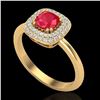 Image 2 : Natural 1.16 CTW Ruby & Micro Pave Diamond Ring Solitaire Double Halo 18K Gold - 21034-REF#66A8N