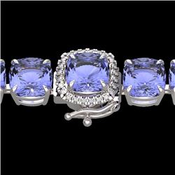 Natural 40 CTW Tanzanite & Micro Pave Diamond Halo Bracelet 14K White Gold - 23324-REF#402A3N