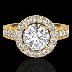 Natural 2.25 CTW Vintage Solitaire Bridal Diamond Halo Ring 14K Yellow Gold - 21118-REF#255G8W