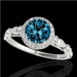 Genuine 1.25 CTW Certified Fancy Blue Genuine Diamond Solitaire Halo Ring Gold - 33621-REF#100K8T