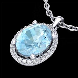 Natural 2.50 CTW Aquamarine & Micro Pave Diamond Certified Necklace Halo 18K Gold - 21070-REF#48Y5V