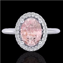 Genuine 1.50 CTW Morganite & Micro Pave Diamond Bridal Ring Solitaire Halo 18K Gold - 21015-REF#55V4