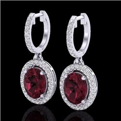 Genuine 3.75 CTW Garnet & Micro Pave Diamond Earrings Solitaire Halo 18K Gold - 20325-REF#80V2F