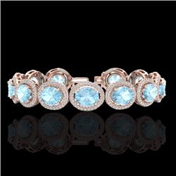 Genuine 17 CTW Aquamarine & Micro Pave Diamond Certified Bracelet 10K Gold - 22681-REF#255Z3Y