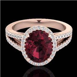 Natural 3.0 CTW Garnet & Micro Pave Diamond Certified Halo Solitaire Bridal Ring 14K Gold - 20940-RE