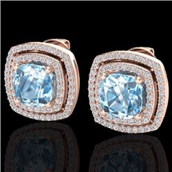 Natural 3.0 CTW Sky Blue Topaz & Micro Pave Diamond Certified Halo Earrings 14K Gold - 20156-REF#77Y
